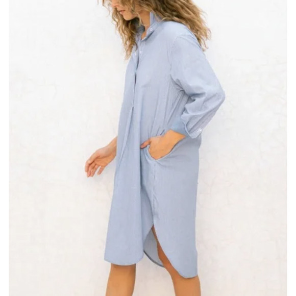 Mersea Dress Womens Medium Blue White Stripe Essential Shirt Dress - Picture 2 of 14